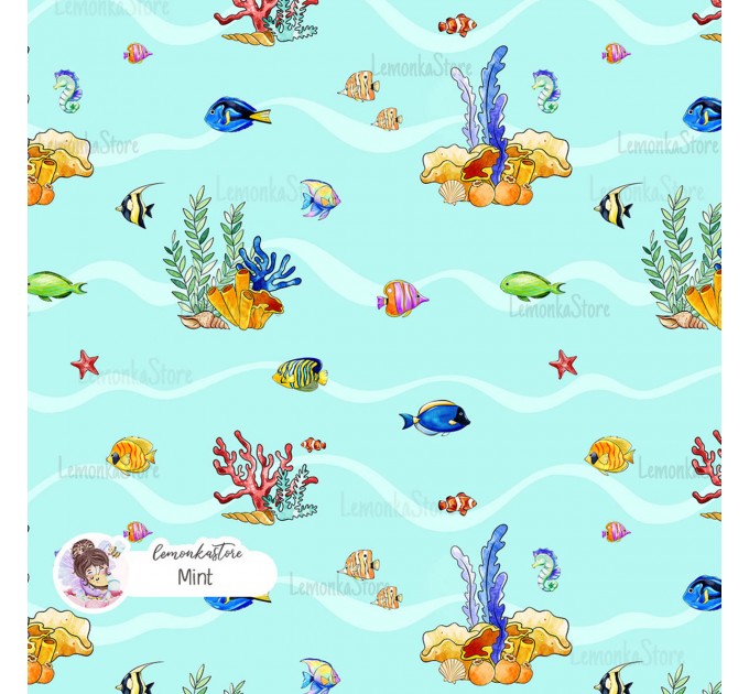 Tropical Fish exclusive seamless pattern - Mint