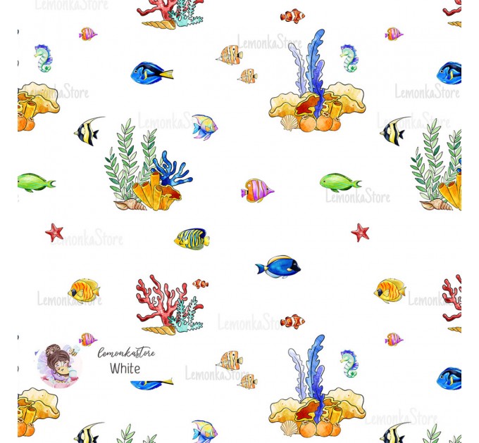 Tropical Fish exclusive seamless pattern - White
