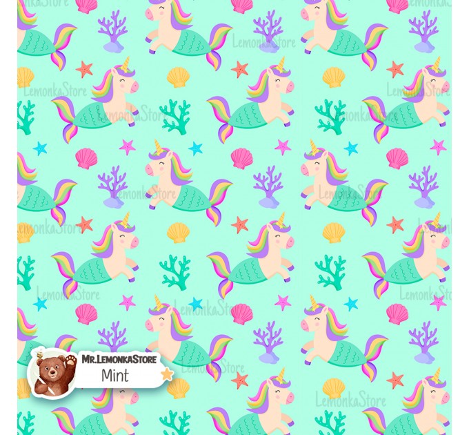 Unicorn Mermaid exclusive seamless pattern - Mint