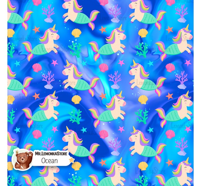 Unicorn Mermaid exclusive seamless pattern - Ocean