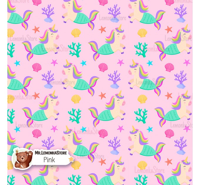 Unicorn Mermaid exclusive seamless pattern - Pink