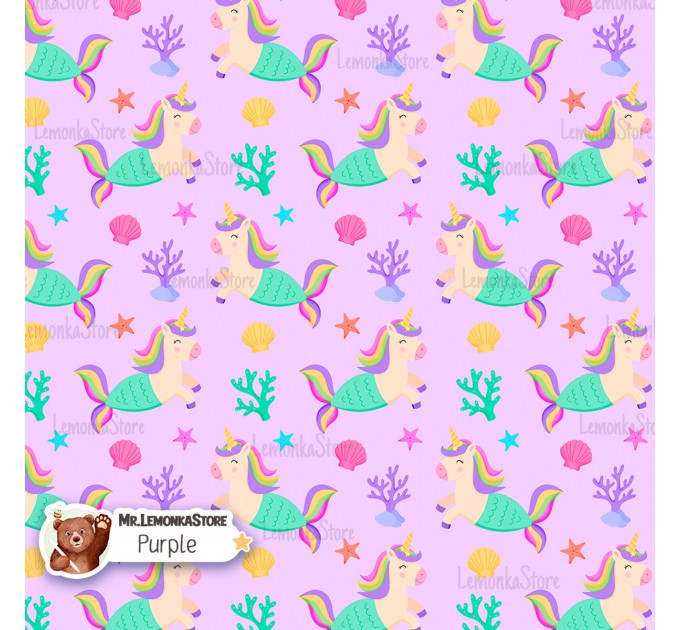 Unicorn Mermaid exclusive seamless pattern - Purple
