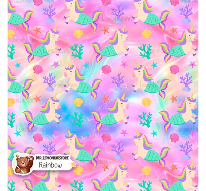 Unicorn Mermaid exclusive seamless pattern - Rainbow