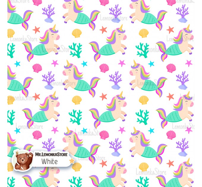 Unicorn Mermaid exclusive seamless pattern - White