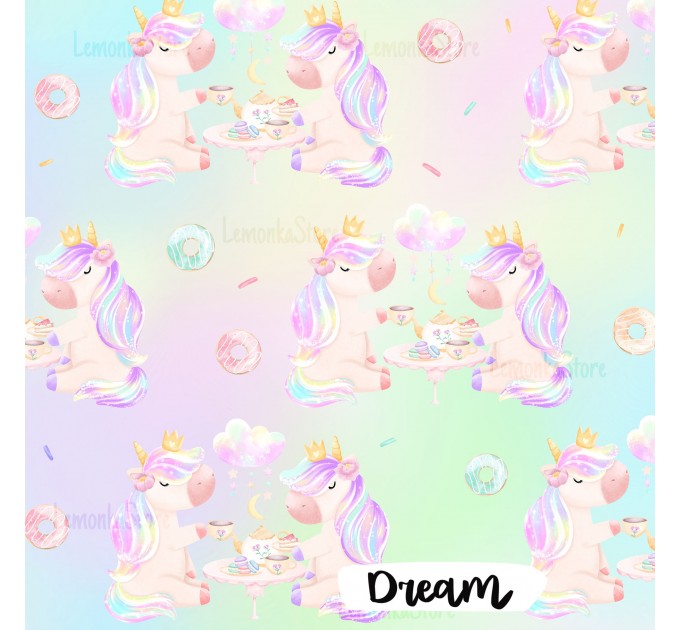 Unicorns Tea Party exclusive seamless pattern - Dream