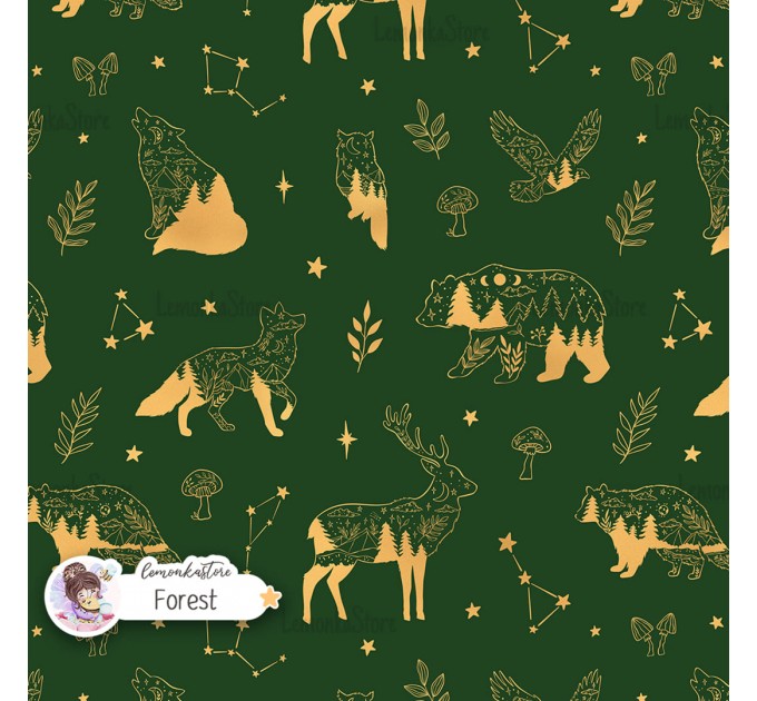 Woodland Celestials Linart seamless pattern design - Forest