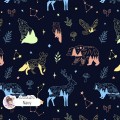 Woodland Celestials Linart seamless pattern design - Navy
