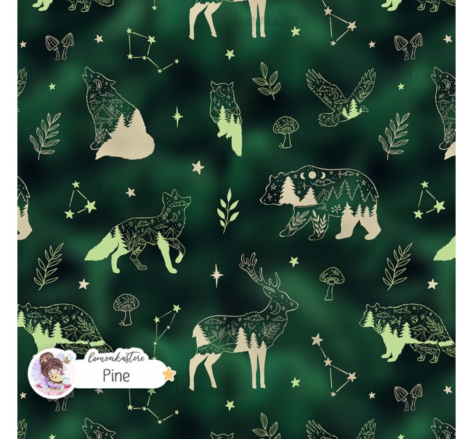 Woodland Celestials Linart seamless pattern design - Pine