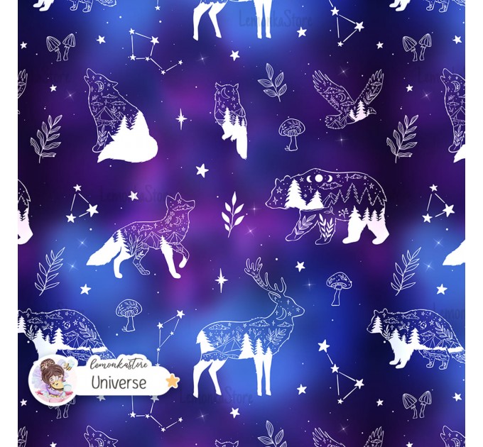 Woodland Celestials Linart seamless pattern design - Universe