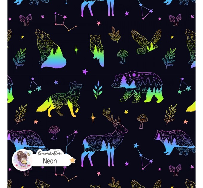 Woodland Celestials Linart seamless pattern design - Neon
