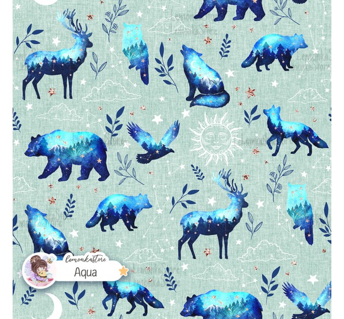 Woodland Celestial exclusive seamless pattern - Aqua