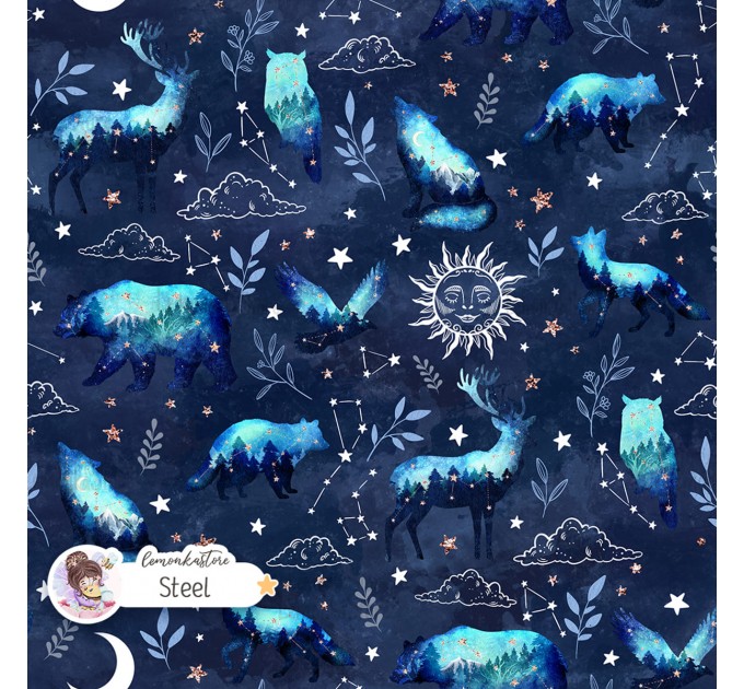 Woodland Celestial exclusive seamless pattern - Steel