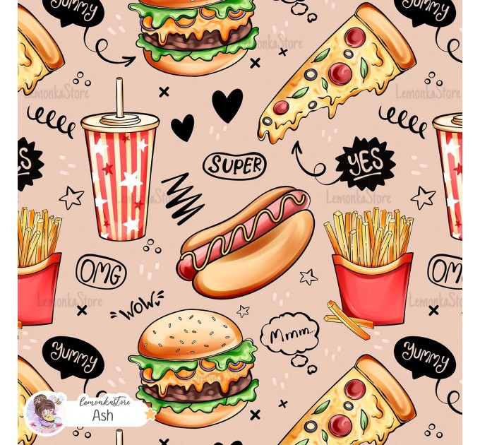 Yummy Phrases exclusive seamless pattern - Ash