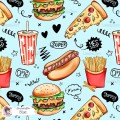 Yummy Phrases exclusive seamless pattern - Blue