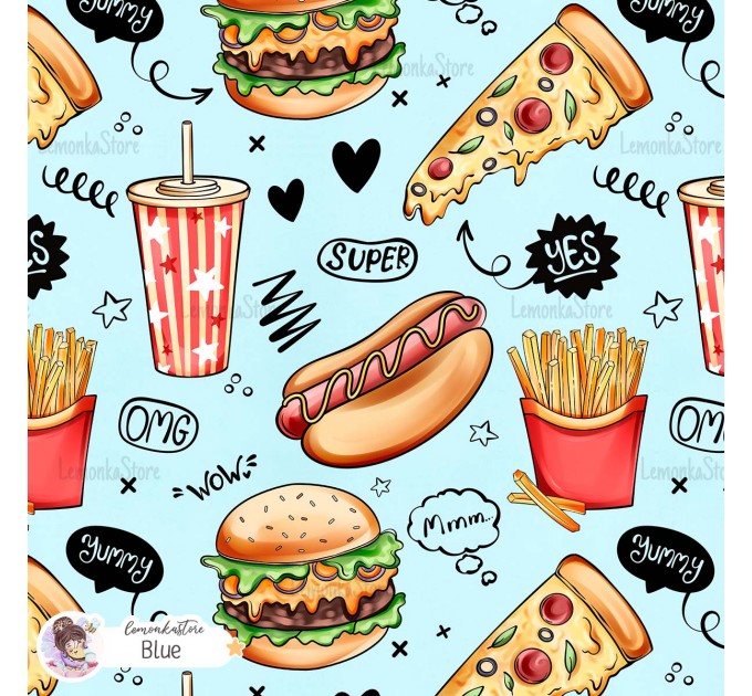 Yummy Phrases exclusive seamless pattern - Blue