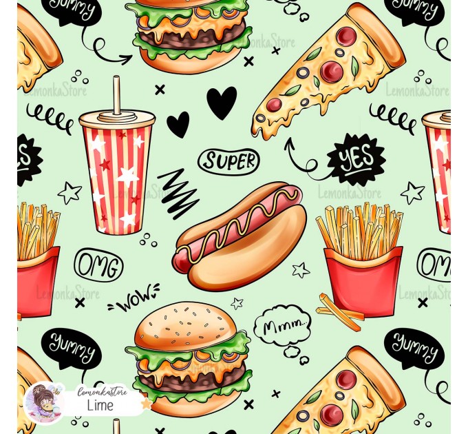 Yummy Phrases exclusive seamless pattern - Lime