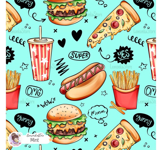Yummy Phrases exclusive seamless pattern - Mint