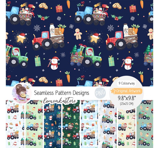 Christmas Tractors Seamless patterns [Non-Exclusive]  9 in 1