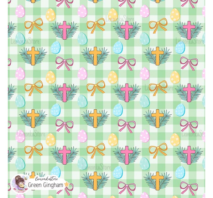 Easter Bows seamless pattern - Green Gingham