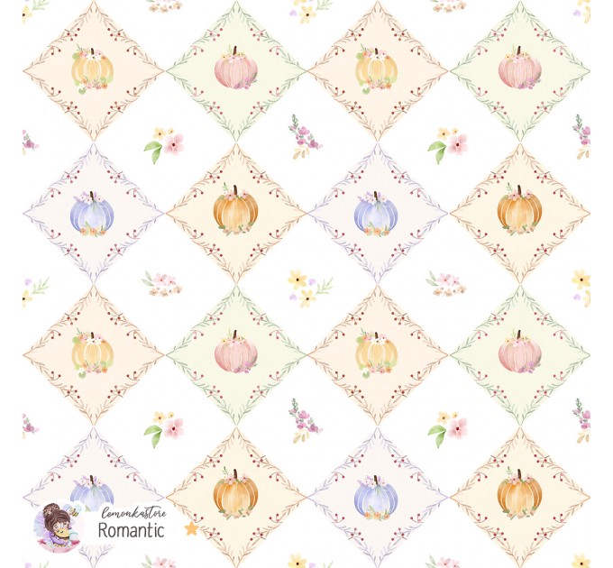 Floral Pumpkins seamless pattern - Romantic