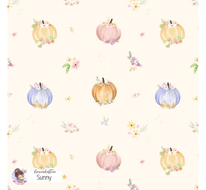 Floral Pumpkins seamless pattern - Sunny