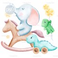 Little Elephant on wooder horse PNG ClipArt