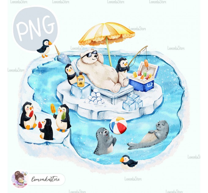 Polar bear and penguins - Wildlife Park - Arctic [PNG Clipart]
