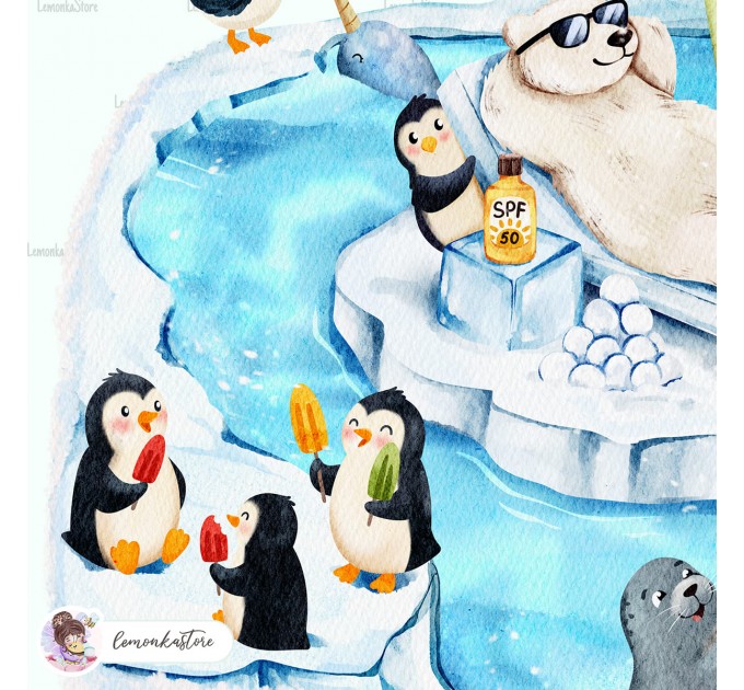 Polar bear and penguins - Wildlife Park - Arctic [PNG Clipart]