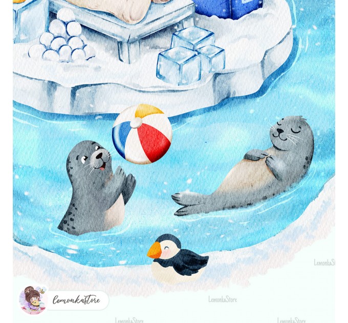 Polar bear and penguins - Wildlife Park - Arctic [PNG Clipart]