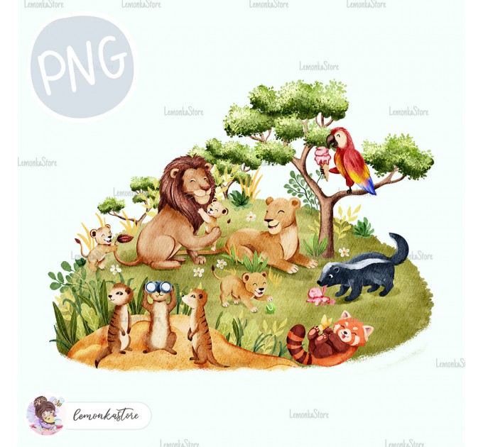 Lions family - Wildlife Park - Savanna [PNG Clipart]