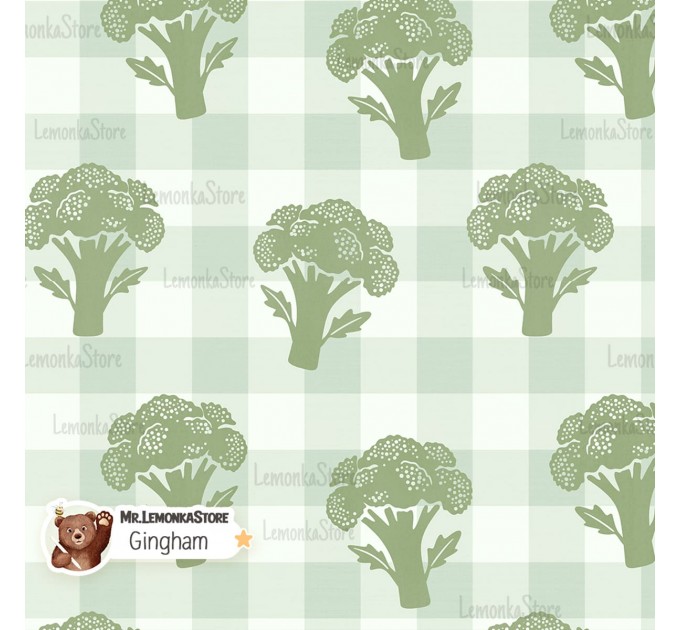 Broccoli exclusive seamless pattern - Gingham