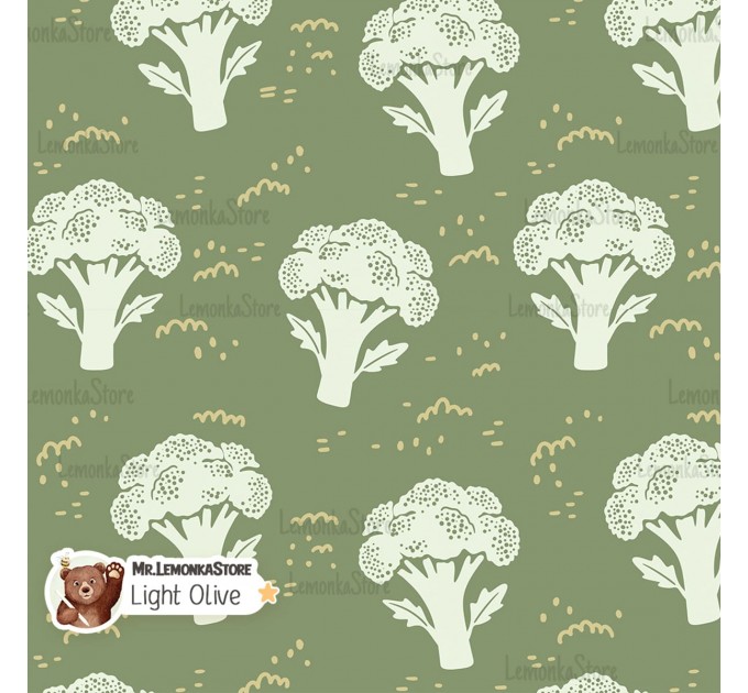 Broccoli exclusive seamless pattern - Light Olive