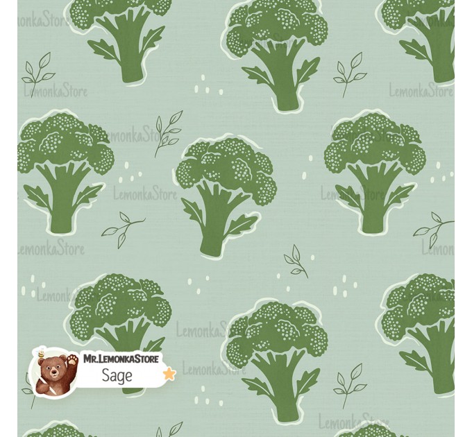 Broccoli exclusive seamless pattern - Sage