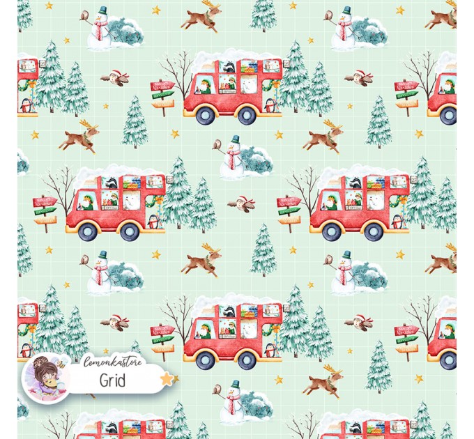 Christmas Bus seamless pattern design - Grid