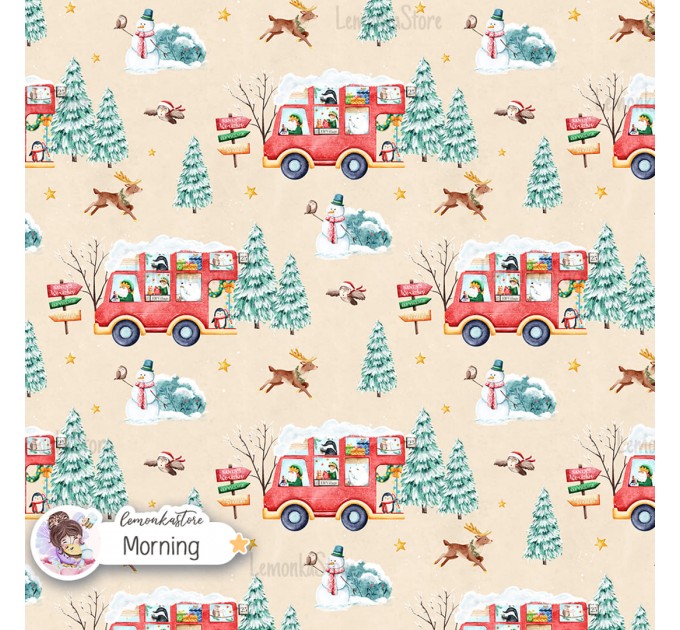 Christmas Bus seamless pattern design - Morning