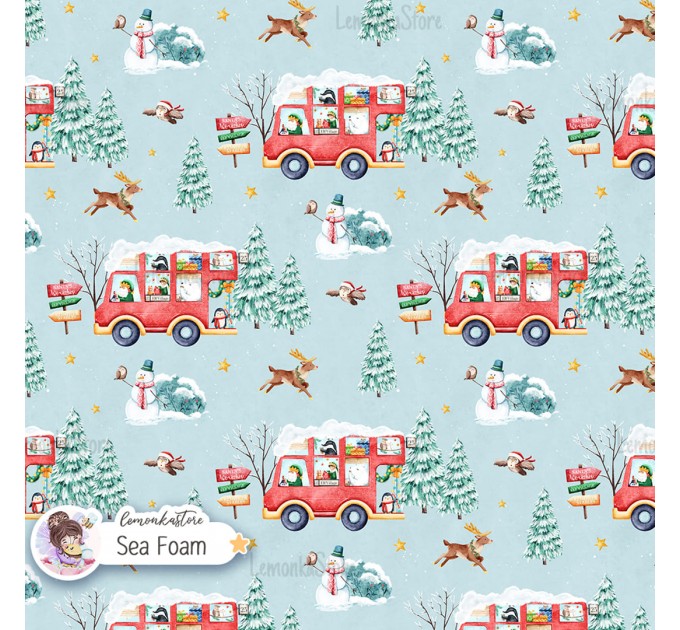 Christmas Bus seamless pattern design - Sea Foam