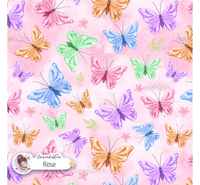 Colorful Butterflies exclusive seamless pattern - Rose