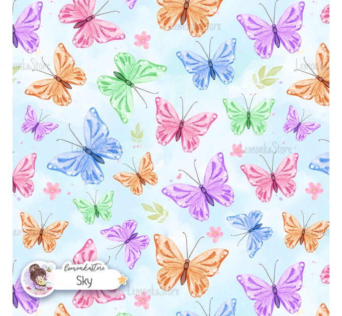Colorful Butterflies exclusive seamless pattern - Sky