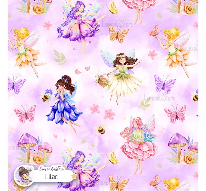 Floral Fairies exclusive seamless pattern - Lilac