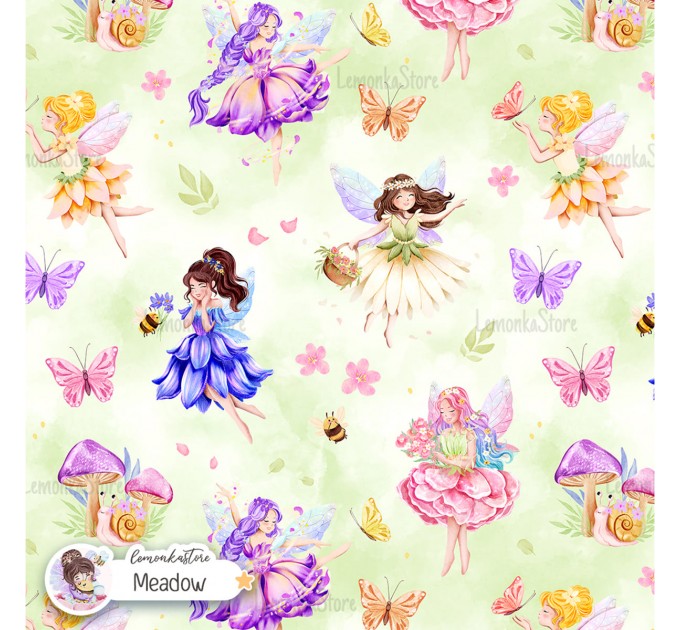 Floral Fairies exclusive seamless pattern - Meadow
