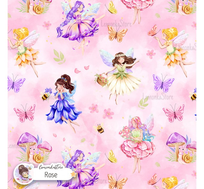 Floral Fairies exclusive seamless pattern - Rose