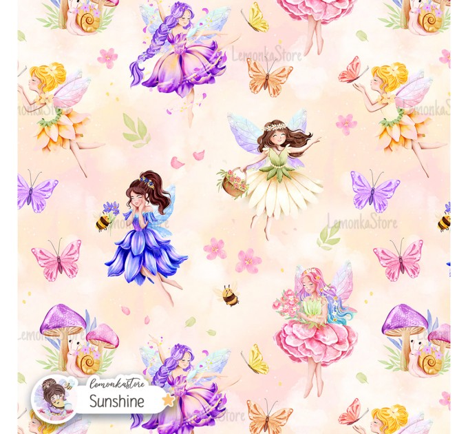 Floral Fairies exclusive seamless pattern - Sunshine