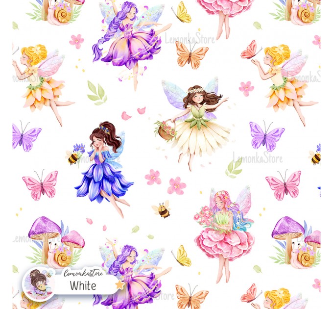 Floral Fairies seamless pattern - White [Non-Exclusive]