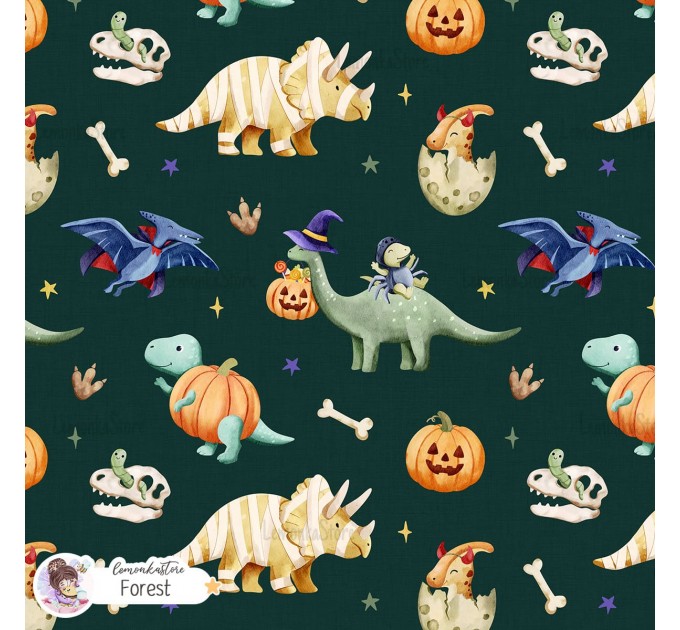 Halloween Dinosaurs exclusive seamless pattern - Forest