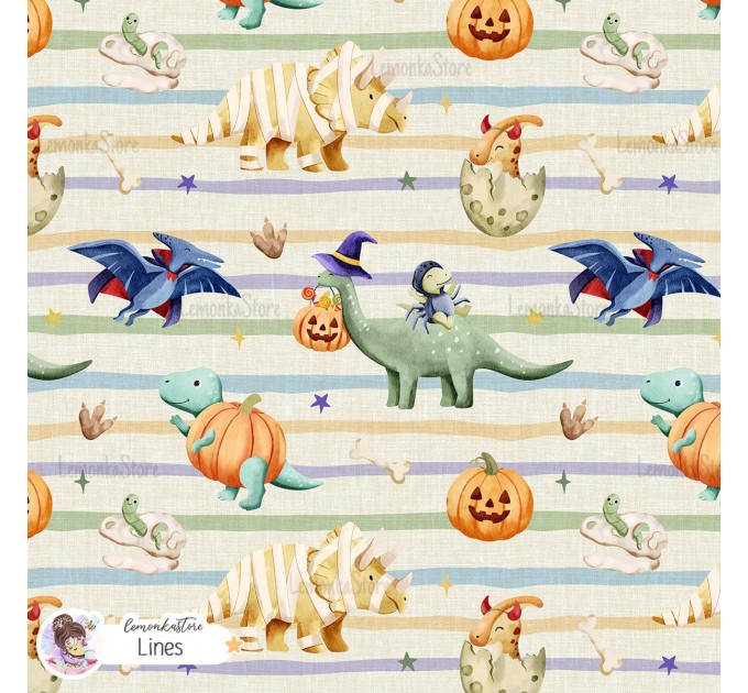 Halloween Dinosaurs exclusive seamless pattern - Lines