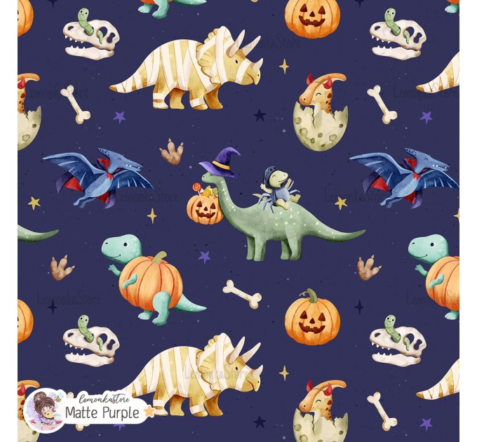 Halloween Dinosaurs exclusive seamless pattern - Matte Purple