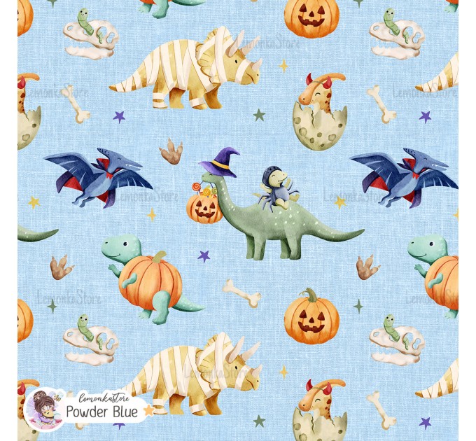 Halloween Dinosaurs exclusive seamless pattern - Powder Blue