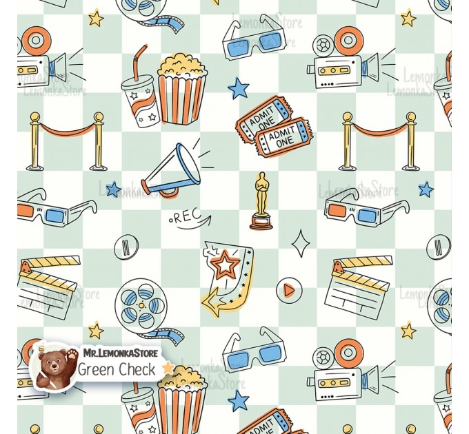 Movie Doodles exclusive seamless pattern - Green Check