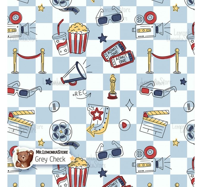 Movie Doodles exclusive seamless pattern - Grey Check
