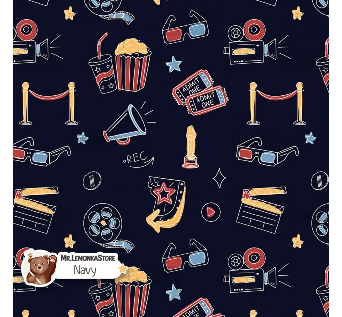 Movie Doodles seamless pattern - Navy [Non-Exclusive]